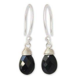 NOVICA Artisan Handmade Black Spinel Dangle Earrings Women's Silver Fine Thailand [1 in L x 0.3 in W x 0.2 in D] ' Glowing Exotic'