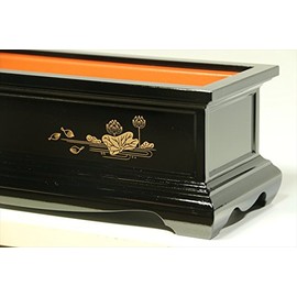 Yamako Long Incense Burner, Made in Japan, Long Angle Incense Burner, 8 inch, Black (Inner Vermilion), Golden Lotus, Buddhist Imperial Service, Buddhist Service, Rotating Incense Burner, Obon Burner,