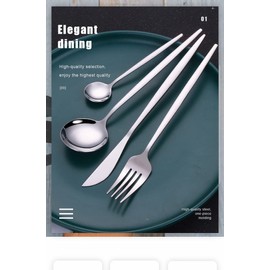 IMLUCKY - 24 Piezas Juego de Cubiertos : Cubiertos de Acero Inoxidablede para comer con cena Tenedores Cucharas Cuchillo para carne Servicio 6 (Plata)