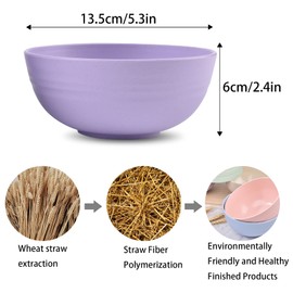 Cuayaes 5Pcs Unbreakable Cereal Bowls, 18 Oz Lightweight Wheat Straw Bowl for Everyone, Food-safe Bowls Dishwasher Microwave for Rice,Noodle,Snack, Salad,Soup (Purple)