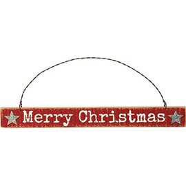 Primitives By Kathy 9.25 Inches x 1 Inch Metal Wire Wood Merry Christmas Sign Ornament - Home Decor Accents