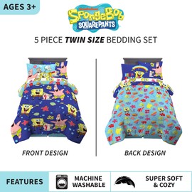 Franco Kids Bedding Super Soft Comforter and Sheet Set with Sham, 5 Piece Twin Size, Spongebob Squarepants
