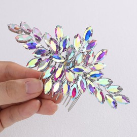 Rumtock AB Color Crystal Beads Silver Hair Comb for Wedding Brides Women Banquet Hair Accessories Vintage Gold Headpiece (AB Color)