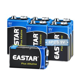 EASTAR BTS 9V Batteries - Alkaline 9 Volt Batteries (6 Pack) for Smoke Detectors, Long-Lasting Power for Low Drain Devices, 10-Year Shelf Life, All-Purpose Square Batteries 6LR61 for Household Office
