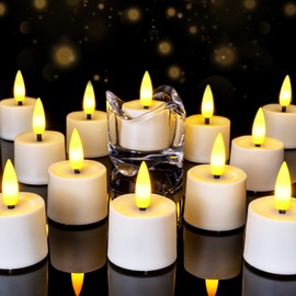 merrynights Flameless Candles, 12Pack Timer LED Votive Candles, Realistic 3D Flickering Tea Lights Candles Battery Operated with 6 Hours Timer Auto for Wedding Home Decor- White Base
