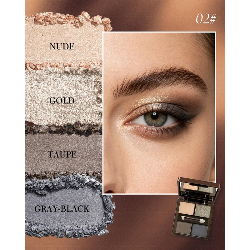 4 Colors Gold Nude Grey Blue Eyeshadow Powder Palette Makeup