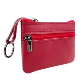 Freezx Women Genuine Leather Coin Pouch Zip Mini Purse Wallet Key Chain Double Zipper