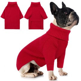 Queenmore Waffle Knit Dog Sweater - Medium Size, Long Sleeve, Perfect for Girls & Boys, Christmas Cat Sweater, Red M