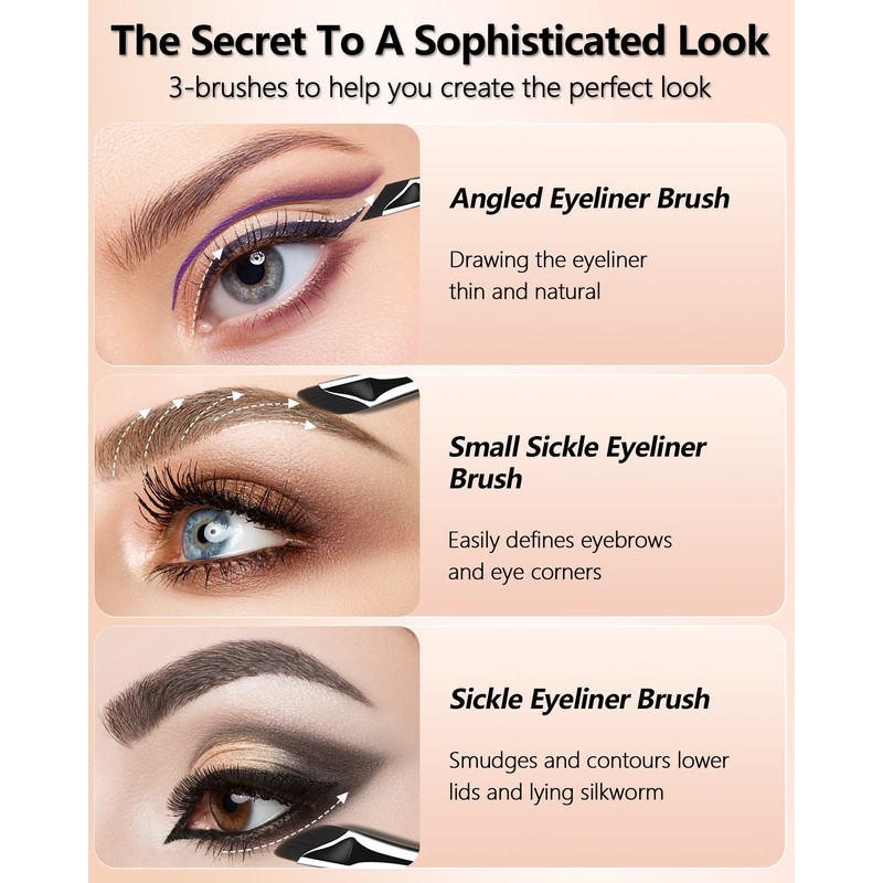 BeautyCurls Eyeliner Brushes Set, Fine Angled Eyeliner Eyebrow Concealer Brushes