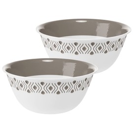 Kreher Set of 2 Tosca Bowls Made of Plastic in White with Decoration in Taupé in Various Sizes Food Safe (Size XL: 29 x 13 cm (Diameter x Height)
