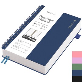 EMSHOI Notebook A5 Squared, Spiral Notepad with 300 Pages / 150 Sheets, 100 g/m² Paper, PVC Hard Cover, Notebooks for School, Work, Drawing, Travel, 14.5 x 21 cm - Blue