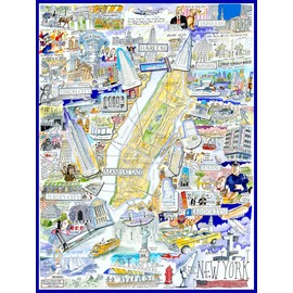 New York Jigsaw Puzzle - Tim Bulmers Comical Map Of New York - Jigsaw Puzzle For Adults 1000 Piece - New York City Landmarks, Statue Of Liberty, Brooklyn, Manhatten, Gift, Home Decor 66cm X 50cm…