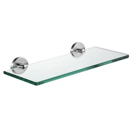 JQK Bathroom Glass Shelf, Tempered Glass Shower Storage 12 by 5 inches, 304 Stainless Steel Brushed Finish Wall Mount, TGS101L12-BN