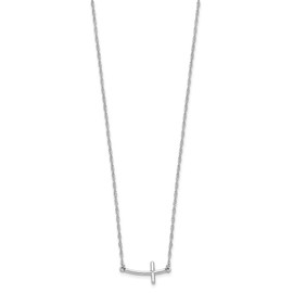 Diamond2Deal Sterling Silver Rhodium-plated Small Sideways Curved Cross Necklace