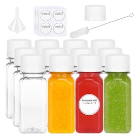 12 Botellas Pequeñas de Plástico de 2 onzas con Tapas Botellas Transparentes Reutilizables para Líquidos Recipientes Vacíos a Granel para Inyecciones de Jengibre Jugo y Otras Bebidas (Gorras blancas)