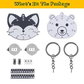 2 PCS Soldering Learning Kit, ICSTATION Fox and Bear Keychain Soldering Project with SMD LED Flashing Lights Cute Pendant Soldering Practice Kit for Diyers Student Teaching and Learning