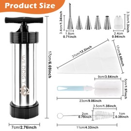Churro Maker Kit, Stainless Steel Churro Maker with 3 Churro Maker Disc, 5 Nozzles, 1 Piping Bag, 2 Brushes and 1 Converter(COLOR:silver+black)