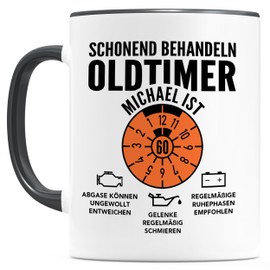 Oldtimer Tasse 60. Geburtstag Mann personalisiert mit Namen Geschenkidee Geschenk für Männer Geburtstagsgeschenk Kaffeetasse aus Keramik 330 ml