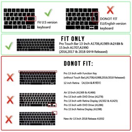 WYGCH Davinci Resolve Shortcuts Hotkey Keyboard Cover for MacBook Pro 13 15 inch 2019 2018 2017 and 2016 with Touch Bar,Touch ID Model:A2159 A1989 A1706/A1990 A1707,USA Version