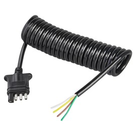 Oyviny 4 Way Flat Trailer Wiring Harness Coiled Cable 10.5 Feet, Stretchable 4 Pin Trailer Extension Wiring with PU Jacket Protected Color-Coded Pure Copper Wires