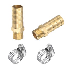 sourcing map Brass Hose Barb Fitting Straight 10mm x G1/8 Male Thread Pipe Connector with Stainless Steel Hose Clamp, Pack of 2