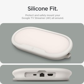 Spigen Silicone Fit Designed for Google TV Streamer (4K) 2024 Drill Free Wall and TV Mount and Hanger Protection Case with Lanyard - Porcelain