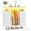 HIGDBFE LED Dresser with Hanging Rack, 8 Fabric Drawer Dresser