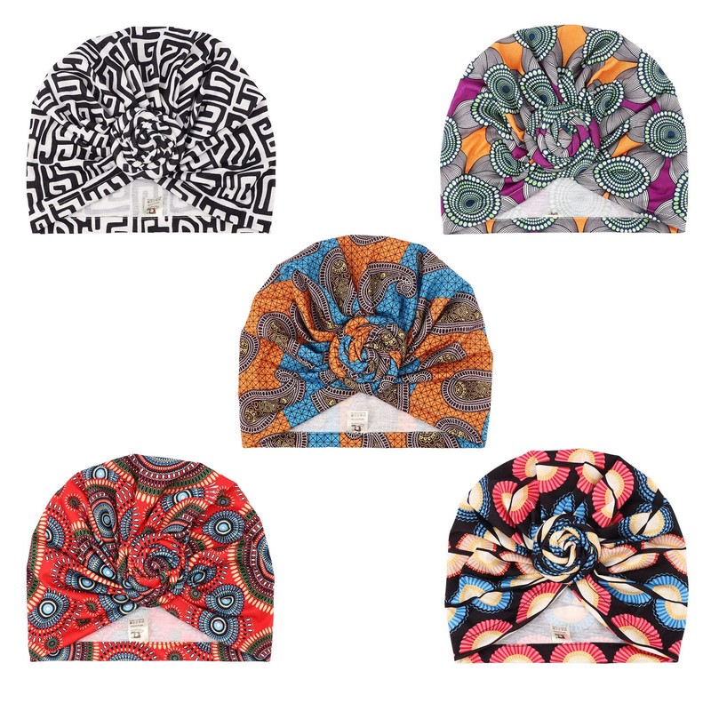 DRESHOW 5 Pack Knotted Headwraps for Women African Turban Pre-Knotted