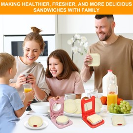 STTOUMMG 2 Pcs Sandwich Cutter And Sealer, Uncrustable Maker, Sandwich Cutters For Kids Lunch, Suitable For Children Boys Girls, Circle, Square （Red and Pink）