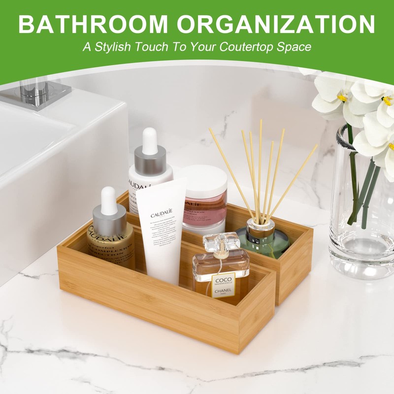 Lixple Bamboo Drawer Organizer – Set of 2 Stackable Storage