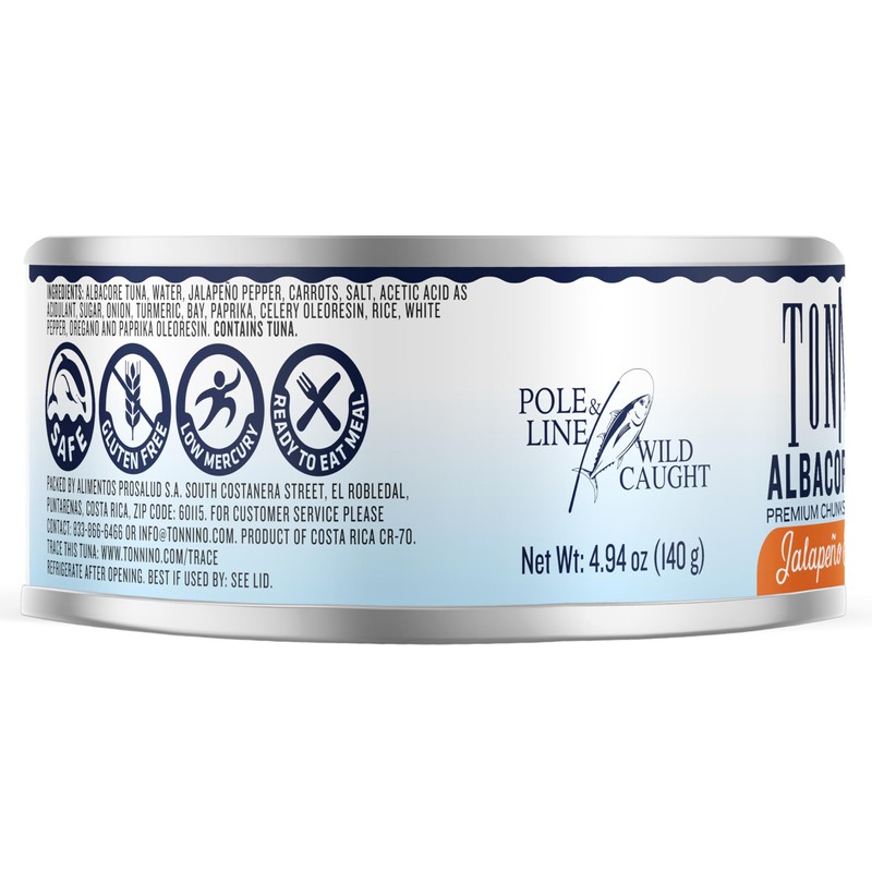 Tonnino Albacore Tuna in Water, Premium Chunks with Jalapeño &