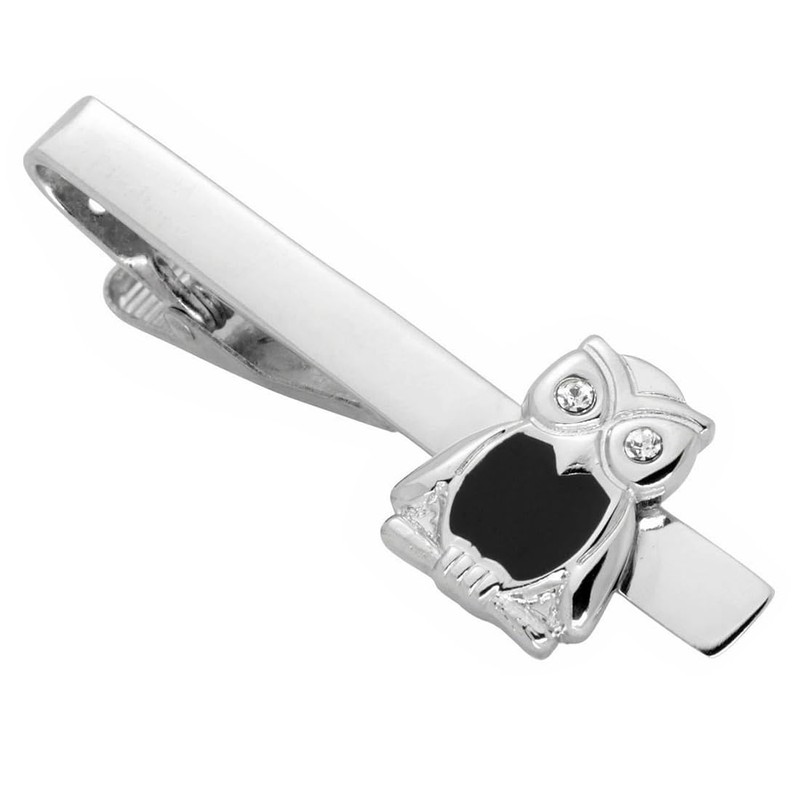 Silver Black Owl Tie Clip Tie Bar Tie Clip n02949,