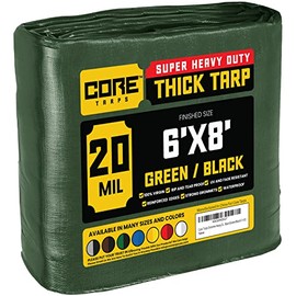 Core Tarps Extreme Heavy Duty 20 Mil Tarp Cover, Waterproof, UV Resistant, Rip and Tear Proof, Poly Tarpaulin with Reinforced Edges for Roof, Camping, Patio, Pool , Boat (Green/Black 6′ X 8′)