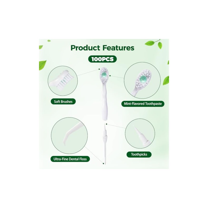 Vzznn 100 Mini Cepillos Dientes Desechables Granel Preencolados Pasta Raspador