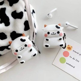 Compatible with Cow AirPods Pro Case, Protective Silicone Skin Cover for AirPod Case Cow Print with Keychain, Kids Teens Girls Boys Funny Kawaii Fashion Cartoon 3D Cute Cow Cover for AirPods Pro
