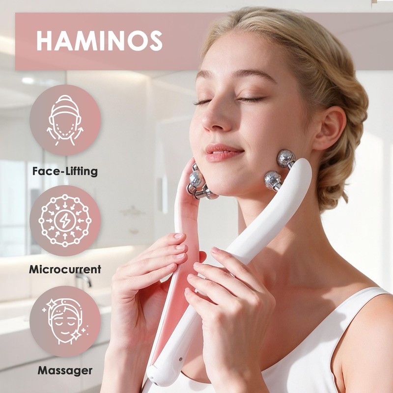 HAMINOS Microcurrent Facial Massager with 3D Roller, 3 Intensity Levels,