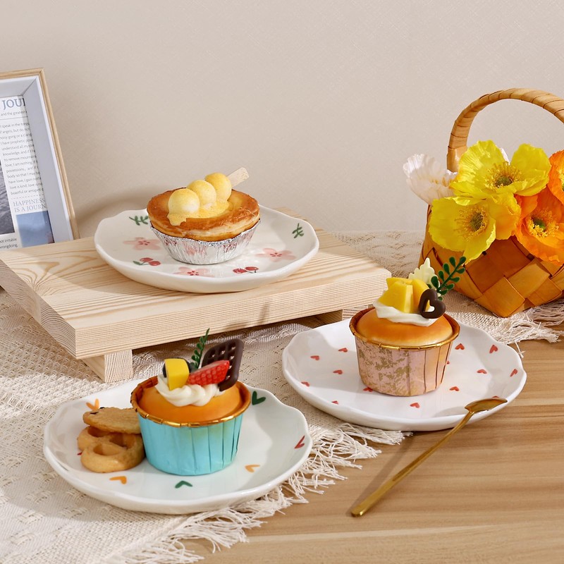 Koythin Ceramic Dessert Plates, Cute Fruits Dinner Plate, Printed Flowers