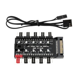 Micro Traders 10 Way Fan Hub PWM PC Fan Control Board 12V SATA for Power with 10 4-Pin Fan Connections and PWM Connection Cable