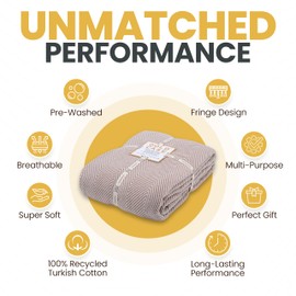 Gold CASE Turkish Bed Blanket - 100% Recycled Cotton Queen Blanket for Bed 90x90 - Super Soft Cotton Blankets Queen Size - Layering Lightweight Blankets Made of Warm Cotton for Bed & Couch - Beige