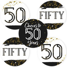 50th Birthday Sticker Labels by Adore By Nat - Fifty Party Favors Celebration in Black Gold - Set of 30