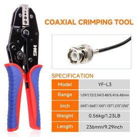 HKS Coaxial Crimping Tool for RG Type Cable -RG50,54,55U,58,59,62,108,133,142,178,301,302,400, BNC 1.5D-2V,3D-2V,4C-2V, LMR-195,200,240 Connector(CRIPMER L3)
