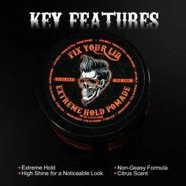Fix Your Lid Extreme Hold Hair Pomade For Men - High Shine Water Based Hair G...