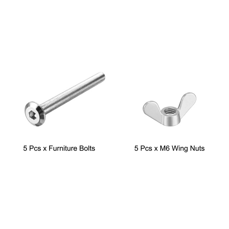 sourcing map M6 Wing Nuts Butterfly Nut Silver Tone 10pcs