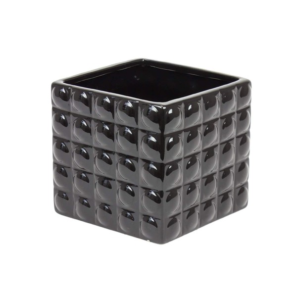 Bubble surface square black ceramic flower pot 14 cm Piano