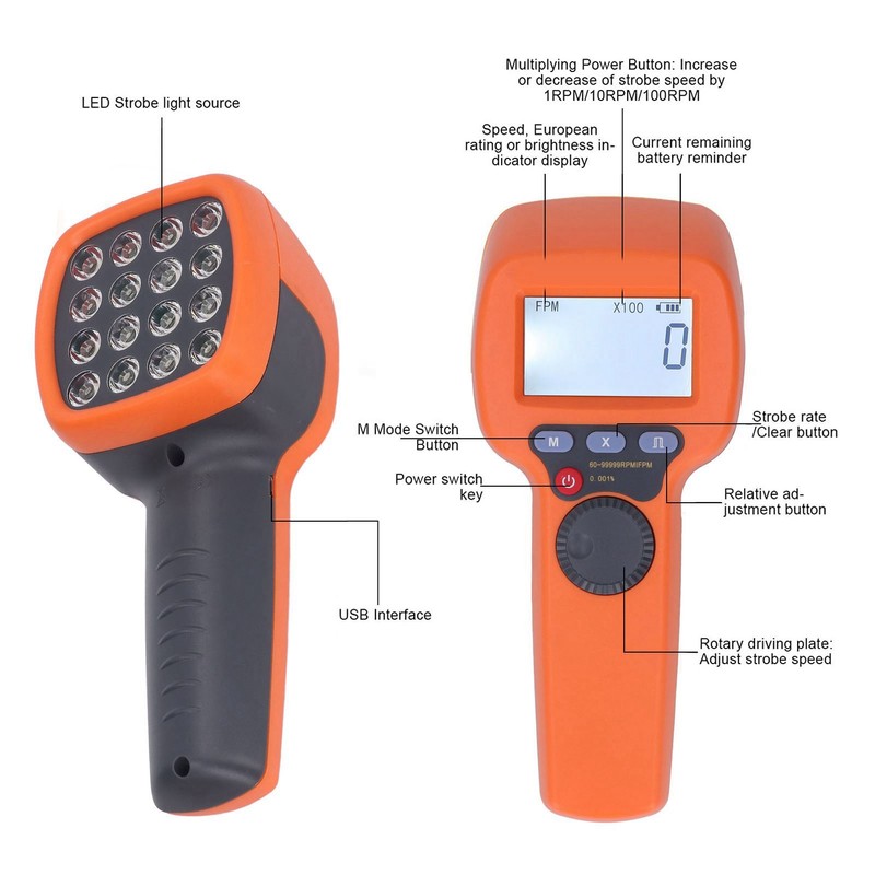 Stroboscope LCD Digital Display LED Flash Tachometer 1500LX 60‑99999RPM Tool