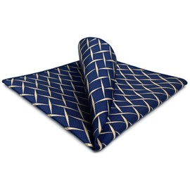 S&W SHLAX&WING Navy Blue Yellow Mens Pocket Square Patterned Geometric Handkerchief Woven Large