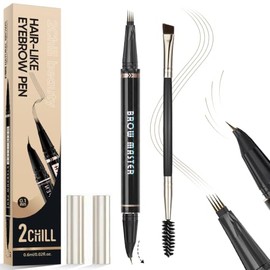 2CHILL 30° Curved Eyebrow Pencil, 2-in-1 Waterproof Microblading Eyebrow Pen with 4 Tips, Precision Brush for Vibrant Color (Dark Brown)