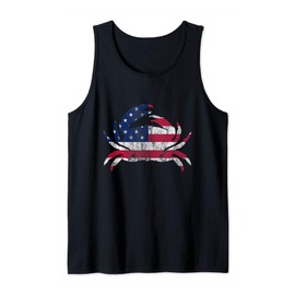 Independence Silhouette Crab American Flag Funny Crab Gift Tank Top