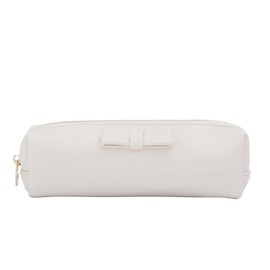 Mianjian & ZIRUN Ribbon Pen Case, Synthetic Leather, Metal Zipper, PU Leather, Large Capacity, Small Storage Case, Slim, Luxurious, Popular & Cute Pencil Case, Simple, Stylish, For Adults, White A