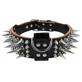 Pet Artist - Collares de perro de piel auténtica de lujo de 2 pulgadas de ancho para perros medianos y grandes, negro, XL, cuello para 21-24 pulgadas